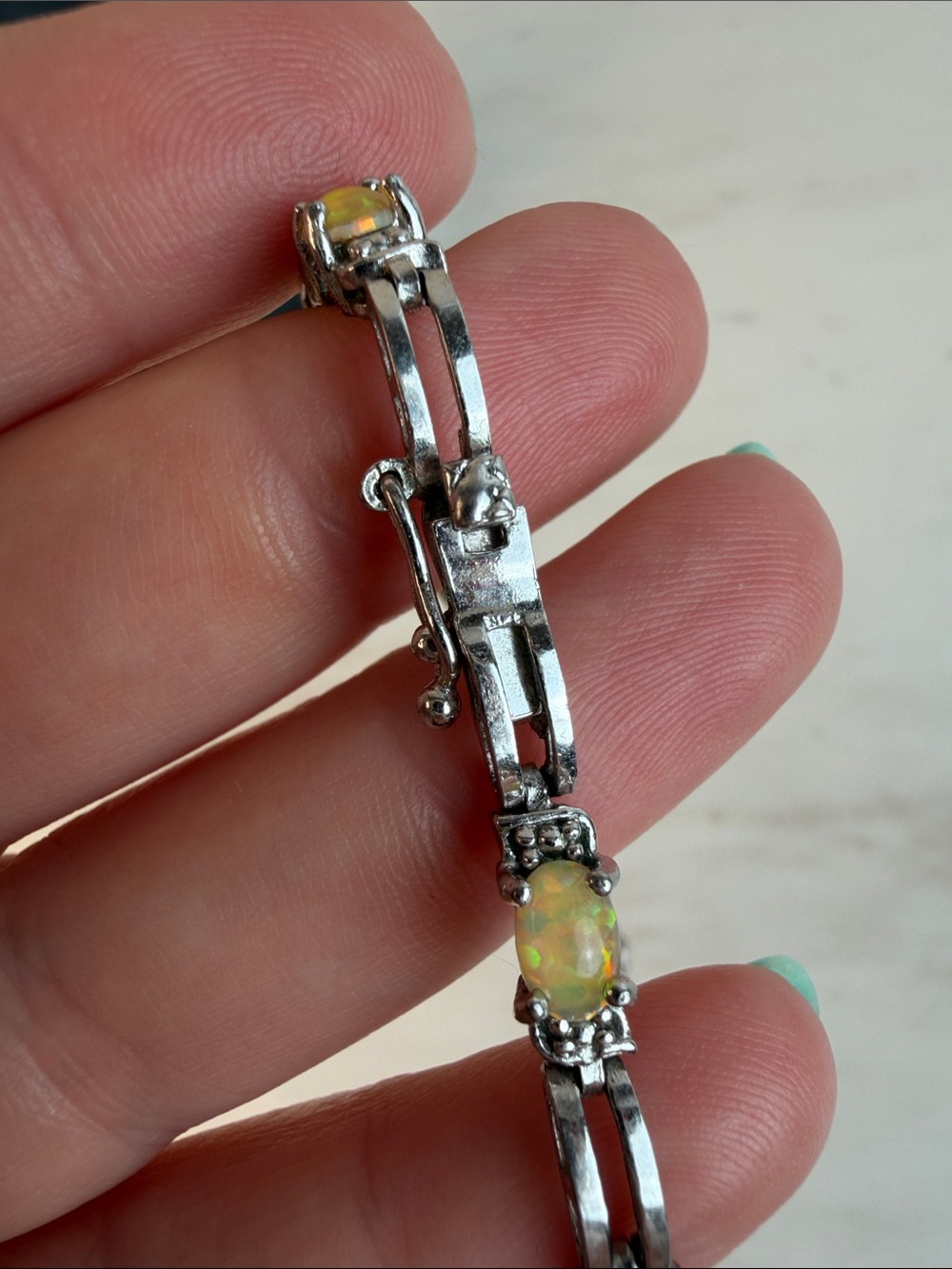 Vintage 925 Sterling Silver FAS signed Fire Opal Tennis Bracelet - Picture 4 of 9